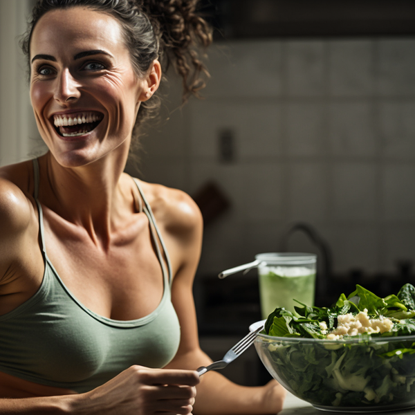A woman smiling while eating a salad to support weight loss and make her Nature Throid work more effectively