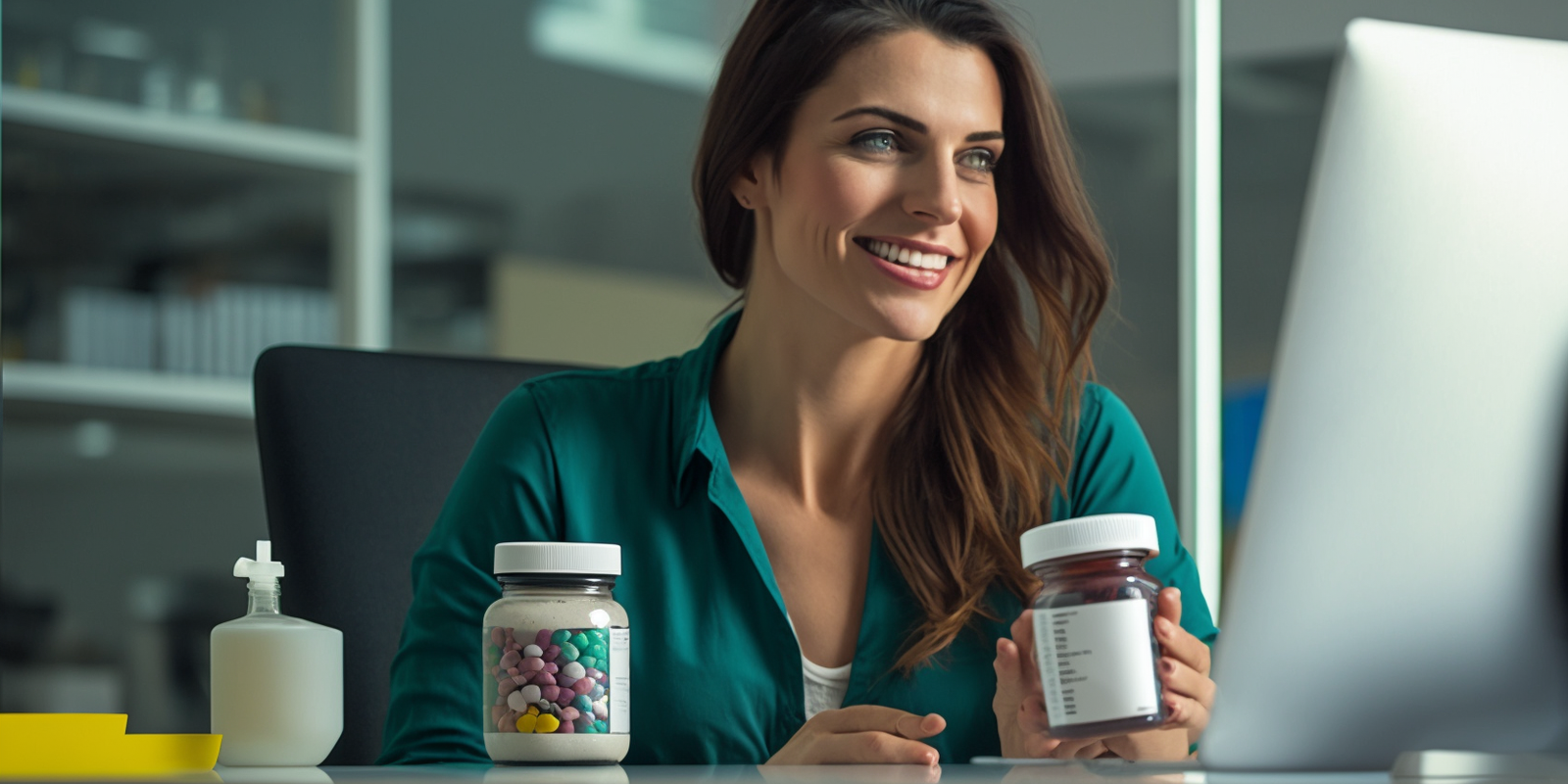 A woman holding bio-identical thyroid hormone for hypothyroidism treatment