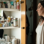 A woman looking at her medicine cabinet, choosing between levothyroxine and NDT