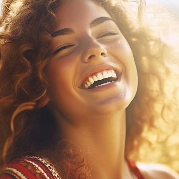 A young woman smiling as she gets off thyroid medication.