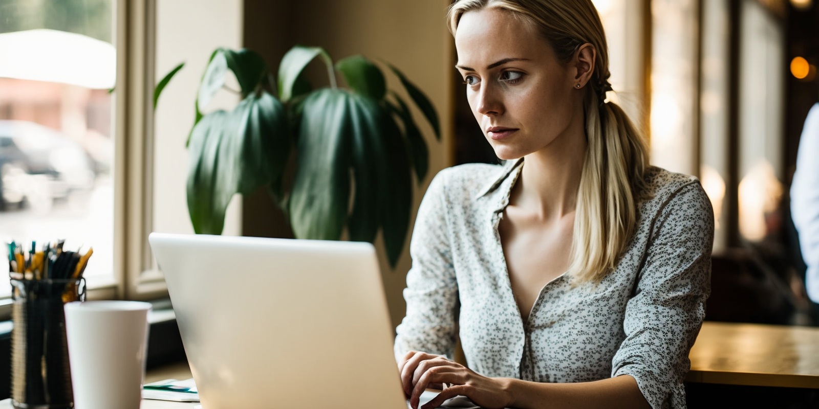 A woman sitting in front of a laptop, she's learning about thyroid medical terms.